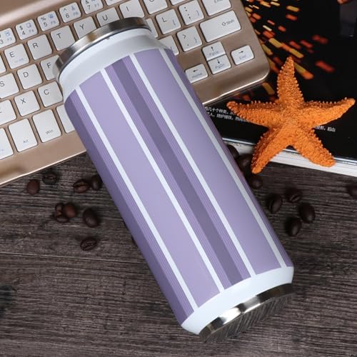 T&H XHome Lavender Stripes 14oz Stainless Steel Tumbler with Lid & Straw-Double Wall Vacuum Insulated Travel Mug Pale Mauve Water Bottle Coffee Beverage Drinks Cup - size: 14 Ounces