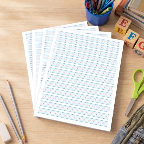 Ireer 400 Sheets Ruled Writing Paper 8.5 x 11 Inch Double Sided Primary Writing Paper Dotted Midline & Highlighted Lines Handwriting Practice Sheets for Kindergarten Grades 1-2 Toddlers Kids