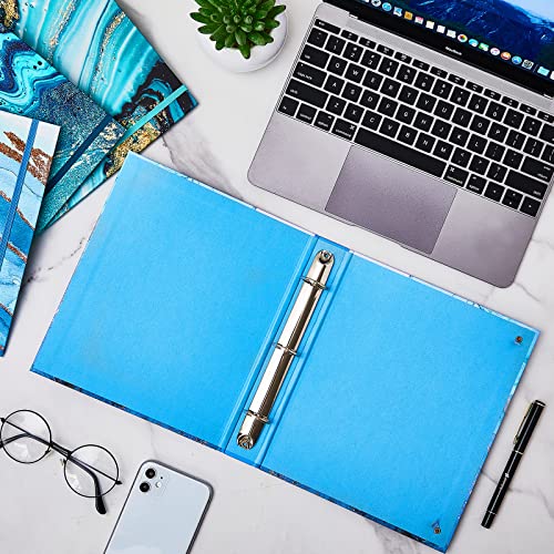 Lewtemi 4 Pack Mini Binders 5.5 x 8.5 Three Ring, 1 Inch Marble Binder, Flower Ocean Decorative Hardcover with Elastic Cord for School, Office Use, Recipe, Photo Album Pages(Ocean) - style: Ocean