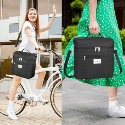 Voova Stackable Stainless Steel Thermal Lunch Box with Lunch Bag and Cultery Set for Adult Women Men, 3 Tier Leakproof & Microwave Safe Insulated Bento Boxes Food Container for Work, Black - color: Black