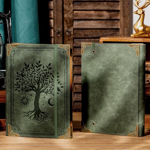 Ovesmusl PU Leather A5 Binder 6 Ring Refillable Journal 100 GSM 240 Pages | Refill Paper Include A5 Planner Binder Loose Leaf Binder Notebook 5.7”x8.3”, Green Tree - color: Green Tree