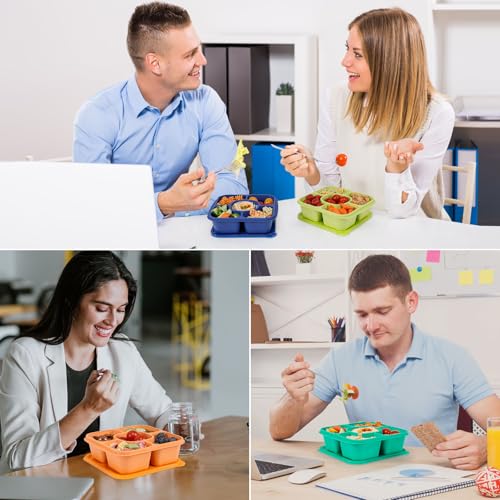 Original Lunchable Snack Containers - 5 Compartments Bento Snack Boxes with 1 Leakproof Small Containers, Wheat Straw, BPA-Free, Set of 2 (Cyan+Orange) - color: Cyan+Orange