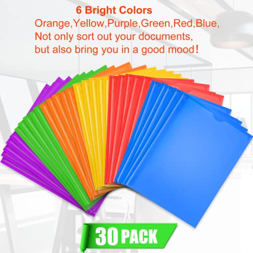 Officygnet 30 Packs 2 Pocket Folders with 3 Prongs Fastener, Heavy Duty Plastic Folder with Clear Front Pocket, Multicolor Bulk Folders for School and Office Supplies, File Folders Letter Size