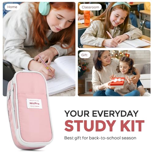Nicpro 45PCS Mechanical Pencils with 462 Lead Refills (Pink) | 0.5mm-2.0mm Cute Mechanical Pencil Pet, School Supplies Stationary Set with Pencil Case for Girl Note-Taking & Back to School - size: 47 PCS