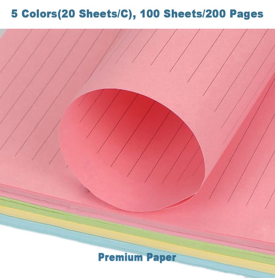 A4 TUL Discbound Lined Refill Paper, 11 Disc Hole Punched Ruled Filler Paper, Letter Size Refills Paper, 5 Colors(20 Sheets/C), Total 100 Sheets/200 Pages, College ruled, 8.5 x 11 In