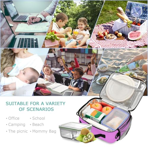 Custom Student Lunch Bag for Boys Girls Violet Solid Color Personalized Name Lunch Box Insulated Cooler Bag for School Picnic Office - color: Multi13
