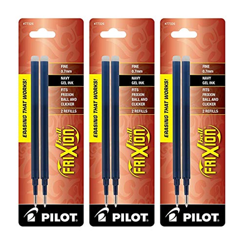 Pilot FriXion Ball Gel Ink Refills, Fine Point, 0.7mm, Navy Ink, 6 Refills