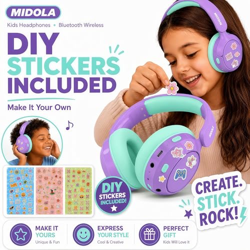 MIDOLA Kids Bluetooth Headphones Active Noise Cancelling,68H Play Time,Lightweight Wireless Foldable Over-Ear Headphone for Kid Toddler,Volume Limited 85/94dB,Headsets with Built-in Mic Purple - color: Purple