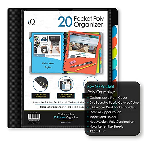 iScholar iQ+ 20 Pocket Folder with Zipper Pouch, Black (34906-BK) - color: Black, size: 20 Pocket