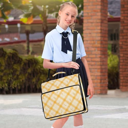 Plaid Floral Zipper Binder 3 Ring Binder with Zipper 1.5 Inch Shoulder Strap & Handle Binders Organizer Bag Amber Green - color: Amber Green