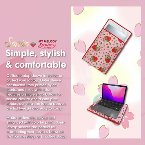 Sonix x Sanrio | Quilted Laptop Sleeve | 13-14 Inch, Quilted Soft Comfy Laptop Carrying Case, Computer Sleeve | My Melody x Strawberry Shortcake (13" - 14") - color: My Melody x Strawberry Shortcake
