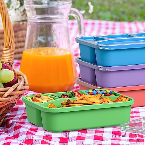 Bento Adult Lunch Box (4 pack), 4-Compartment Meal Prep Container with Transparent Cover, Reusable Lunch Containers for Kids, No BPA, Microwave/Dishwasher Safe (PP(Red/Green/Blue/Purple)) - color: PP(Red/Blue/Purple/Green)