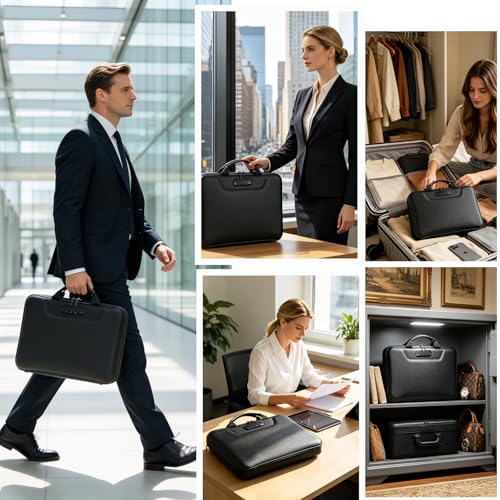 Portable Fireproof Document Box, 13-Pocket Accordion File Organizer, Lock-Safe Hard Case with Handle, Waterproof Folder for Important Documents, Cash, Home & Office