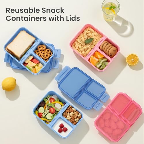 HWONMTE 2 Pack Bento Lunch Snack Boxes Set for Kids Reusable Food Containers Removable Dividers for Toddler Girls Boys Teens to School,Travel (2 Pack Blue) - color: 2 Pack Blue