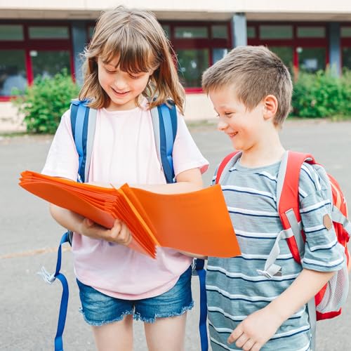 Cholemy 72 Packs Pocket Folders with Prongs Heavy Duty Plastic Folder with Business Card Slot 3 Prong Fasteners for School Office (Orange) - color: Orange