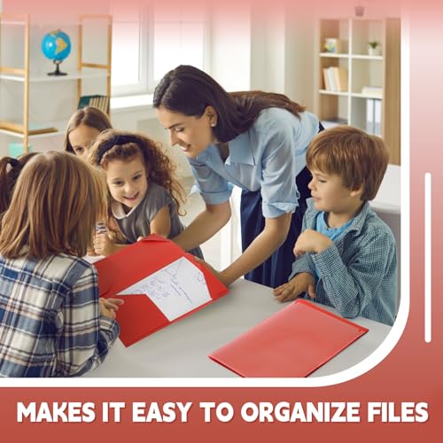 Henoyso 36 Pack Red Plastic Folders with Clear Front Pockets Heavy Duty File Folders with 2 Pockets and Card Slot for Student Communication School Office Presentation Report - color: Red