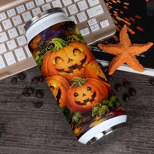 T&H XHome Halloween 14oz Stainless Steel Tumbler with Lid & Straw-Double Wall Vacuum Insulated Travel Mug Vintage Pumpkins Evil Fall Water Bottle Coffee Beverage Drinks Cup - size: 14 Ounces
