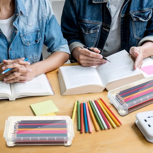 Gueevin 24 Pcs Large Capacity Plastic Pencil Box Clear Plastic Pencil Case Crayon Box with Snap Tight Lid Watercolor Pen Storage Brush Organizer Drawing Tools Container (White) - color: White