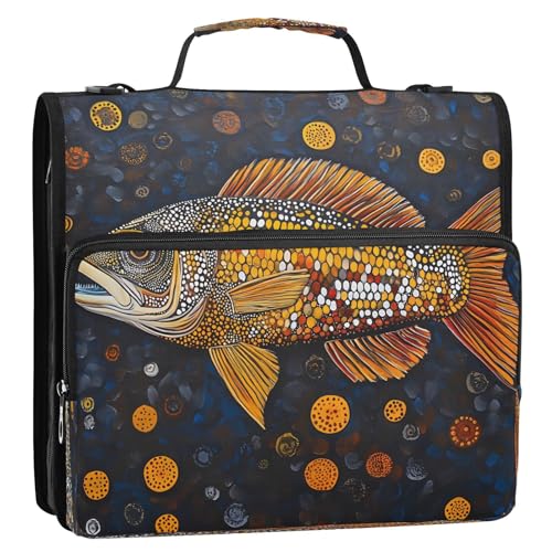 3 Ring Zipper Binder Abstract Art Fish Binders Bag with Shoulder Strap 500 Sheets Paper Organizer Trapper Keeper Documents Storage File Folder for School Office - color: A932
