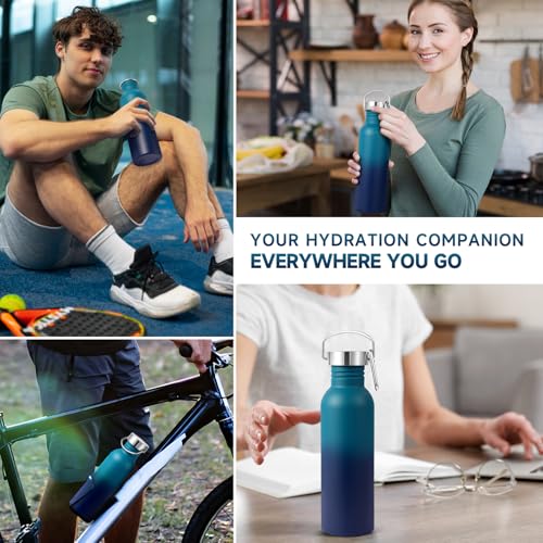 Volhoply 26oz Uninsulated Single Walled Water Bottle, Stainless Steel Reusable Water Bottles with Handle & Carabiner, BPA Free Wide Mouth Water Bottles for Gym Sports Camping(Dark Night,1) - color: Dark Night