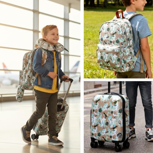 16’’ Kid’s Luggage Set with Spinner Wheels, Hardside with Suitcases,6 Piece | Carry on Luggage, Travel Rolling Luggage Airline Approved Suitcase Set with Spinner Wheels Girls Boys - color: Dinosaur-1
