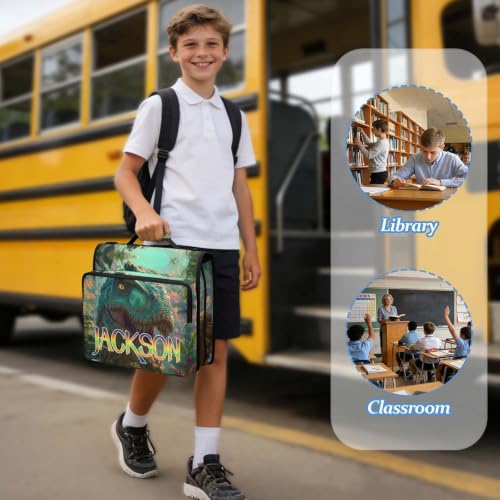 Custom Binder Bag Personalized Jungle Dinosaur 3 Ring Zipper Binder Bag with Laptop Pockets and Shoulder Strap Tote Binders Organizer Case for School Office - color: Custom Dinosaur