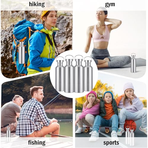 Lemecima 4 Pack 34oz Uninsulated Single Walled Stainless Steel Sports Water Bottle with Handle 304 18/8 Stainless Steel Camping Water Bottle for Cyclists Runners Hikers Beach Goers Picnics Camping