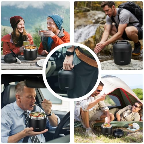 wiwens Thermo Food Jar for Hot Food Adults 32OZ Soup Thermo Lunch Containers Wide Mouth Vacuum Insulated Stainless Steel Leakproof Bento Box with Spoon - color: Black3
