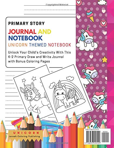 UNICORN - Primary Story Journal: Dotted Midline and Picture Space | Large (8.5 x 11 inches) - Blank handwriting practice paper with dotted lines ... School Exercise Book (Purple Dotted)