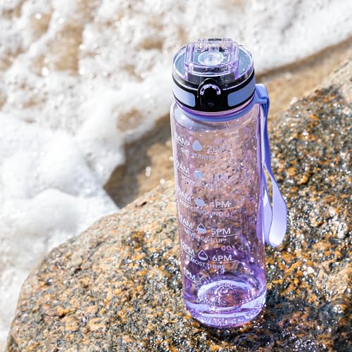 OLDLEY Water Bottle, 32oz Motivational Sports Water Bottle with Time Marker - Times to Drink - Tritan, BPA Free, Wide Mouth Leakproof,Amethyst - color: Amethyst