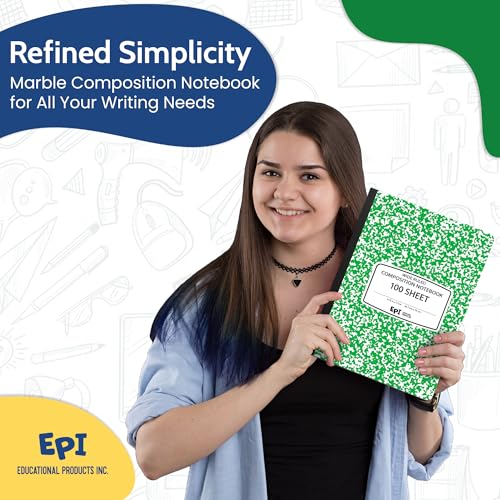24 Pack - EPI Wide Ruled Marble Composition Notebook - Green 200 Page Note Book - 9.75 x 7.5 Inch Hardcover Journal with Sewn Binding for Secure Pages - Classroom Back to School Supplies - color: Green, size: 24