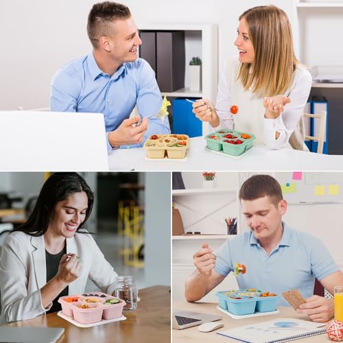 Original Lunchable Snack Containers - 5 Compartments Bento Snack Boxes with 1 Leakproof Small Containers, Wheat Straw, BPA-Free, Set of 2 (Green+Yellow) - color: Green+Yellow
