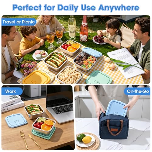 2 Pack 32oz Stainless Steel Snack Containers with Silicone Lids, Leakproof Airtight Metal Bento Box, Reusable Food Storage for Meal Prep, Sandwich, Travel, Stackable BPA Free (2pack-A) - color: 2pack-A