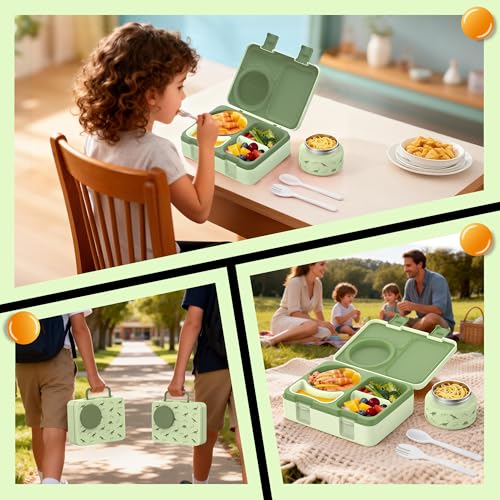 Bento Lunch Box for Kids Adult, Leakproof 3-4 Compartment Bento Box Set with Insulated Food Jar,Water Bottle, Lunch Bag, School Lunch Container for Toddler Teen Girls Boys Ages 3+(Dinosaur) - color: Dinosaur