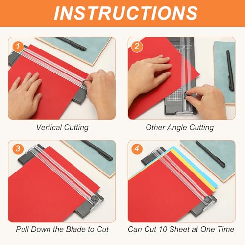 PATIKIL Paper Cutter Trimmer, A4 Straight Small Portable Paper Slide Paper Slicer with Safe-Guard for Craft Cardstock Label Card, Scrapbook Photo, White, with 1 Blade - color: White
