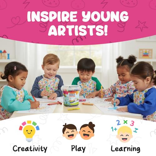 TinyGeeks Jumbo Crayons For Toddlers 3-8 - 18pc Toddler Baby Crayons For Kids Ages 4-8 & 3-4 - With Printed Coloring Sheets - Washable, Non Toxic and Easy To Hold - Perfect for Classroom