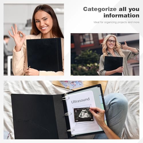 Ospelelf 3 Ring Binder with Clipboard 2 Inch Leather Binder for Letter Size (8.5" x 11"), Clipboard Binder with 5 Tab Dividers Back to School Supply, Black - color: Black, size: Letter Size - 2 Inch