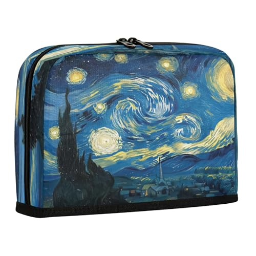 The Starry Night Art Pencil Case Organizer, Large Capacity Stand-Up Pen Pouch with 3 Compartments, Foldable Makeup Bag for School Office Travel Supplies, 8.3 x 5.9 Inch - color: Starry Night