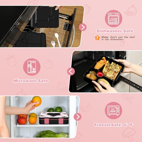 ACESAK Girls Backpack - Bento Box with Insulated Lunch Bag Pencil Case & Utensils Set for Kids, 6 Leakproof Compartments Removable Tray Lunches or Snack Container for School (Black) - color: Black