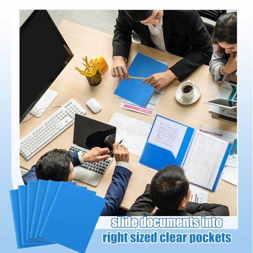 Colarr 6 Pcs Plastic Multi Pocket Folders Bulk Heavy Duty Folders, Paper Document Project Organizer for Back to School, School Supplies, Classroom, Office Home(4 Pockets,Blue) - color: Blue, style: 4 Pockets