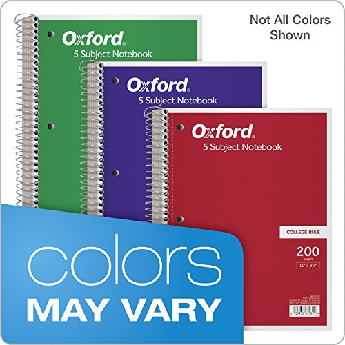 Oxford 5-Subject Notebook, 8-1/2" x 11", College Rule, 200 Sheets, 4 Dividers (65581)
