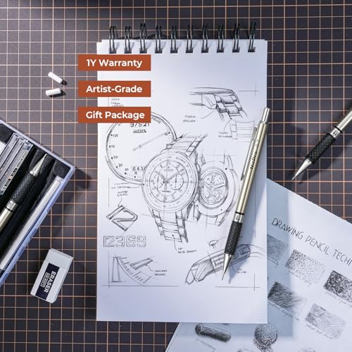 Nicpro Art Mechanical Pencil Set in Case, 4 PCS Metal Drafting Pencil 0.5 mm & 0.7 mm, Lead Pencil with 6 Tube HB Lead Refills, 3 Erasers, 9 PCS Eraser Refills for Artist Writing, Drawing, Sketching - style: 4 Pack (0.5mm+0.7mm)