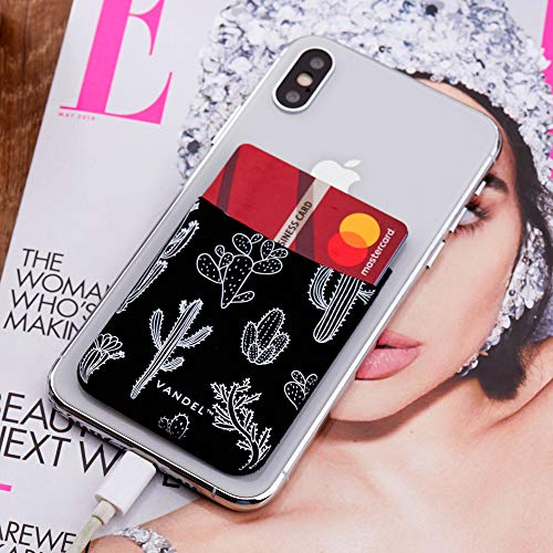 VANDEL Pocket – Stick-On Fabric Phone Wallet Stick On for Women, Cute Credit Card Holder for Phone Case, Back of Phone Fabric Sleeve for iPhone Pocket, Stretchy Wallet Phone Case - color: Cactus Print