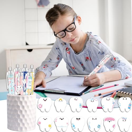 Dental Sticky Notes with Pens Gifts - Wxiben 24 Pcs Dental Assistant Ballpoint Pens Teeth Notepads Set Dental Hygienist Assistant Appreciation Gifts for Party Office Home Coworkers Women Doctor Nurse - color: Dental Assistant