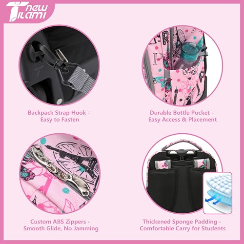 NEW TILAMI 18 inch Rolling Backpack for Kids Waterproof, Adjustable Handle Stair Climbing, Large Storage for School, Travel, Girls & Boys, Pink Romantic Paris - color: Pink Romantic Paris