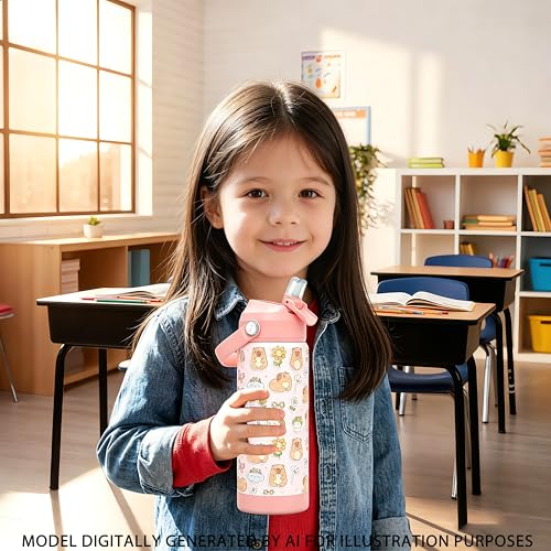 Boys Girls Capybara Water Bottle for School,Kids 18 oz Insulated Stainless Steel Cup with Straw, Double-Wall Vacuum Leakproof - color: C16.Capybara