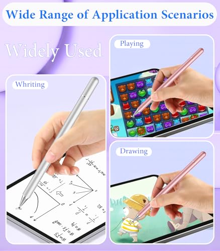 Kenkor Stylus Pen for Touchscreen, 2Pcs Universal Touch Pencil, Pink+Silver | Active Stylus Pen for Nintendo Switch 2/ iPad/iPhone/Android/Samsung Galaxy/Huawei/Lenovo/Microsoft Surface, Touchscreens Pen - color: Pink+Silver