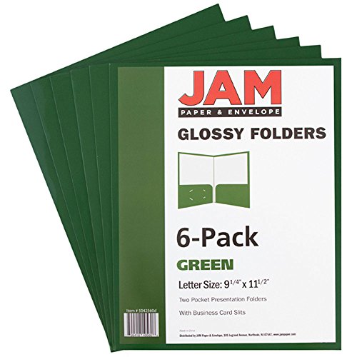 JAM PAPER Laminated Two Pocket Glossy School Folders - Letter Size - High Gloss Green - 6/Pack - color: Green, size: Pack of 6 Folders