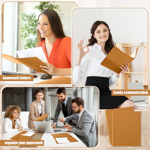 Gueevin 100 Pack Plastic Folder with Pockets, 2 Pocket Folders, Plastic Glossy Folders Fit Letter Size Paper, Heavy Duty Durable File Folder with Business Card for Home Office School (Brown) - color: Brown