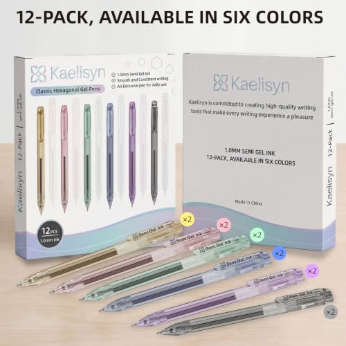 12 Pack 1.0mm Black Semi-Gel Ink Retractable Hex Rollerball Pens | Exclusive Import Semi-Gel Refill, Visible Ink Window, Non-Slip Hex Barrel, Proof Ink for Student, Nurse & Office Exam Writing